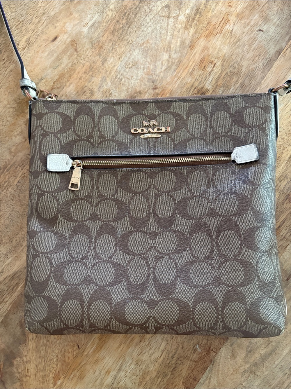 COACH Brown Signature Jacquard Crossbody with Gold Hardware